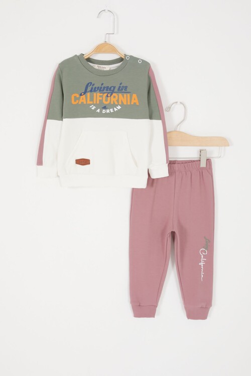Haki California Baskılı Şardonlu Erkek Bebek Eşofman Takımı 16830