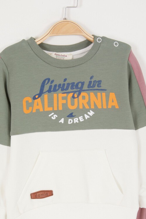 Haki California Baskılı Şardonlu Erkek Bebek Eşofman Takımı 16830