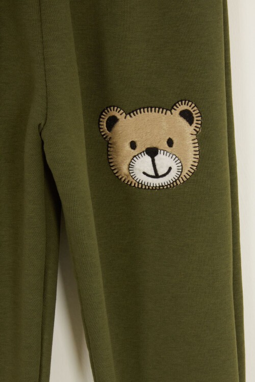 Haki Erkek Çocuk Sevimli Ayıcık Temalı Şardonlu 3 İplik 2li Takım