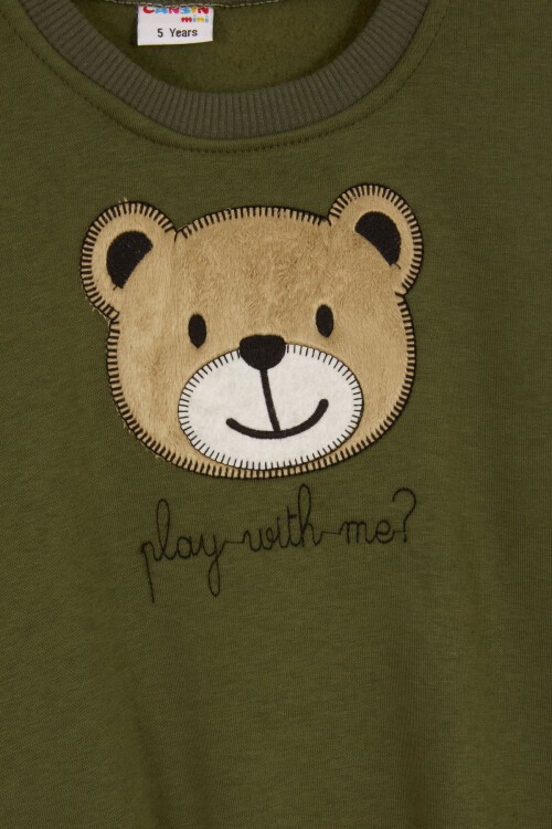 Haki Erkek Çocuk Sevimli Ayıcık Temalı Şardonlu 3 İplik 2li Takım