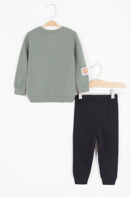 Haki Harf Nakışlı Çıtçıtlı Erkek Bebek Şardonlu Eşofman Takımı 16795