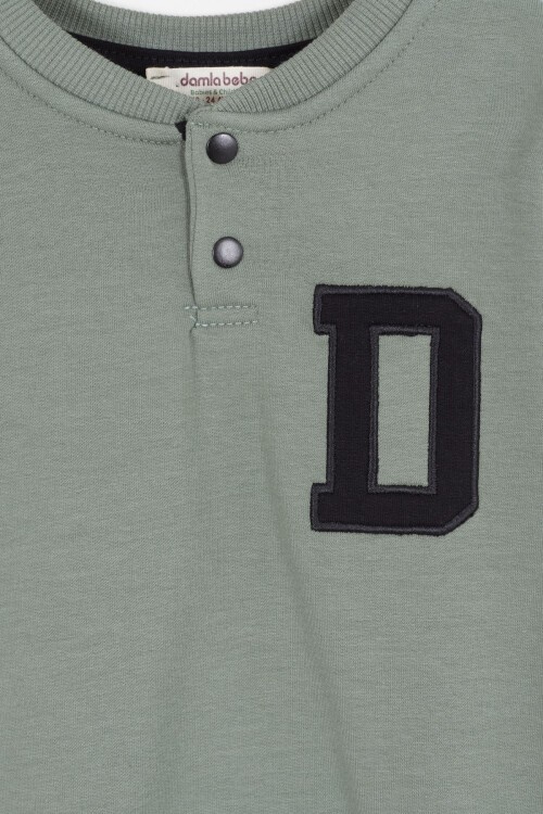 Haki Harf Nakışlı Çıtçıtlı Erkek Bebek Şardonlu Eşofman Takımı 16795