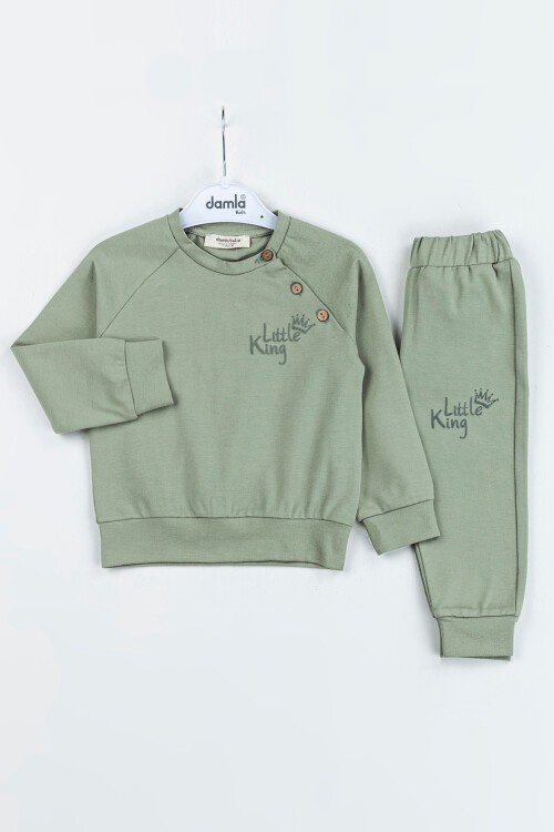Haki Little King Baskı Erkek Bebek Takım 16622