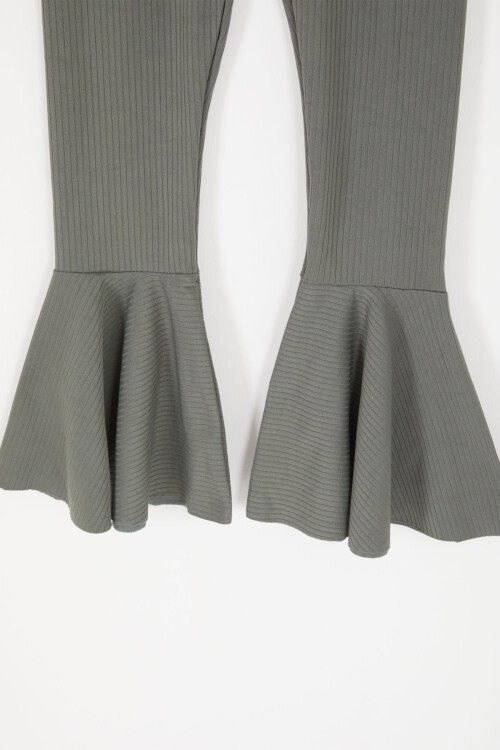 Haki Volanlı Fitilli Kız Düz Tayt 16871