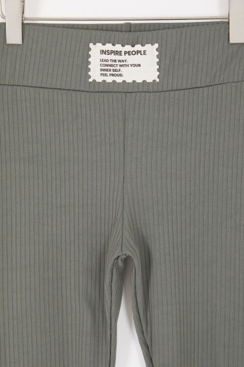 Haki Volanlı Fitilli Kız Düz Tayt 16871