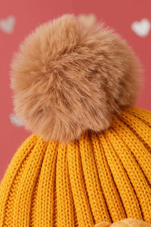 Hardal Ayıcık Detaylı Ponponlu Çocuk Bere 17229