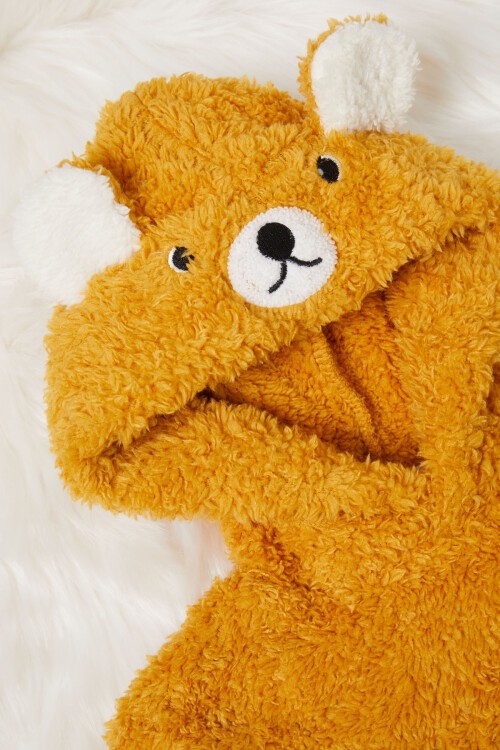 Hardal Ayıcık Nakışlı Erkek Bebek Peluş Eşofman Takımı 17160