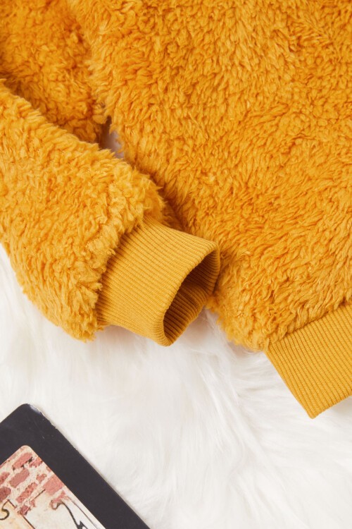 Hardal Ayıcık Nakışlı Erkek Bebek Peluş Eşofman Takımı 17160