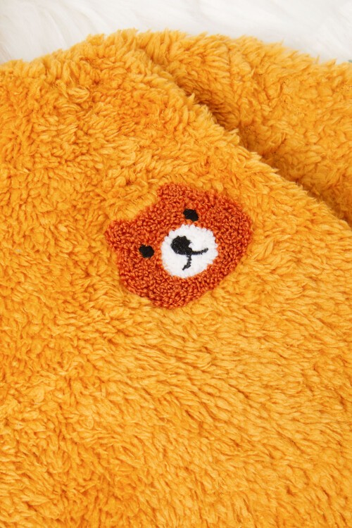 Hardal Ayıcık Nakışlı Erkek Bebek Peluş Eşofman Takımı 17160