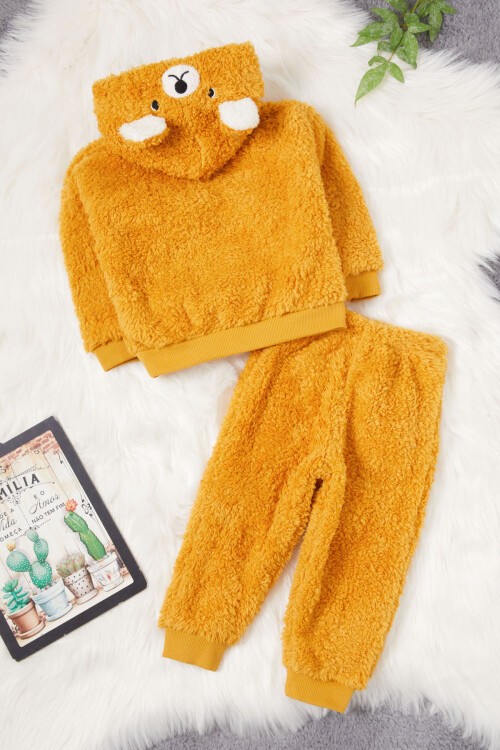 Hardal Ayıcık Nakışlı Erkek Bebek Peluş Eşofman Takımı 17160