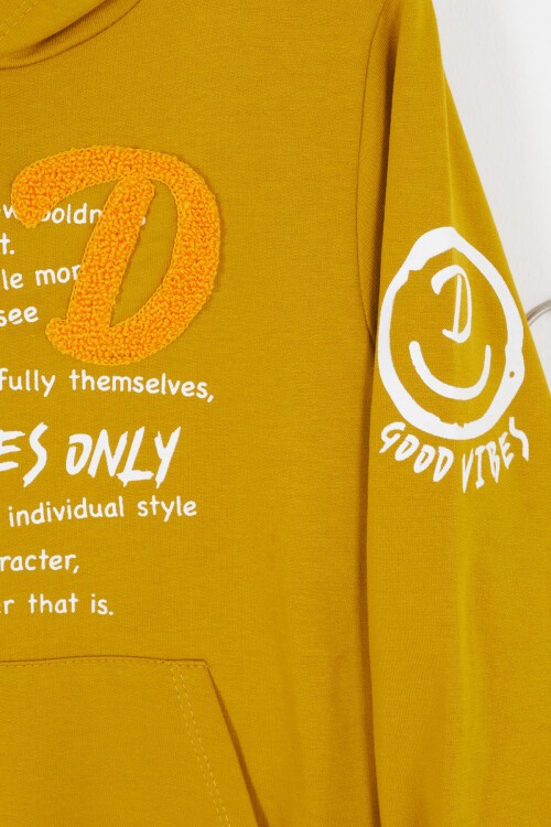 Hardal Good Vibes Yazılı Kapüşonlu Erkek Çocuk Eşofman Takımı 16790