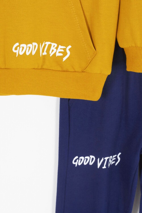 Hardal Good Vibes Yazılı Kapüşonlu Erkek Çocuk Eşofman Takımı 16790