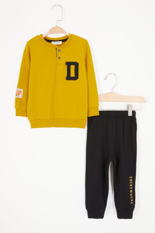 Hardal Harf Nakışlı Çıtçıtlı Erkek Bebek Şardonlu Eşofman Takımı 16796