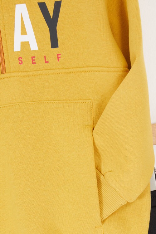 Hardal Kanguru Cepli Fermuar Yakalı Erkek Çocuk Şardonlu Eşofman Takımı 16970