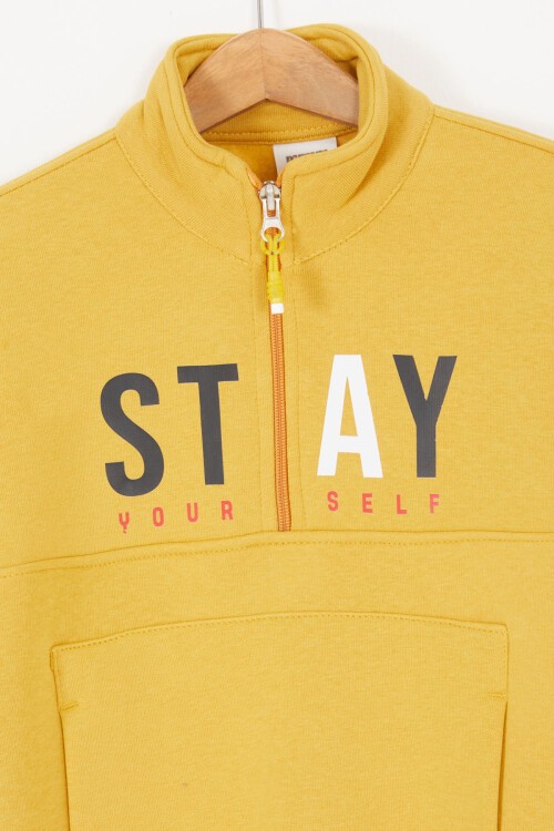 Hardal Kanguru Cepli Fermuar Yakalı Erkek Çocuk Şardonlu Eşofman Takımı 16970