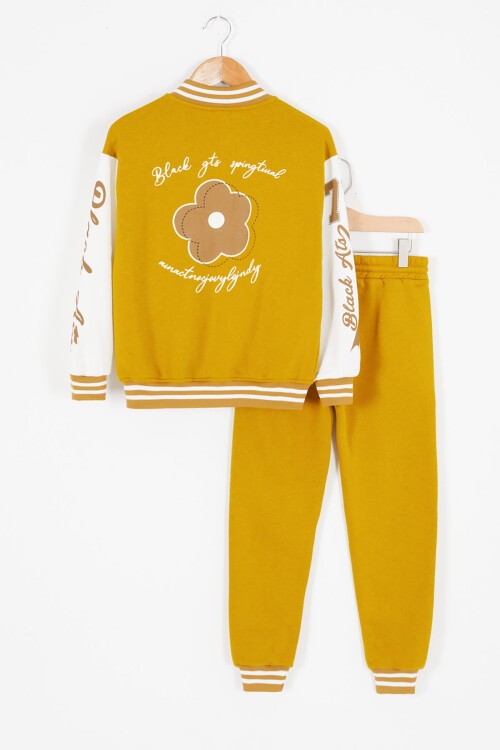 Hardal Kolları Yazı Baskılı Şardonlu Kız Çocuk Kolej Eşofman Takımı 17126