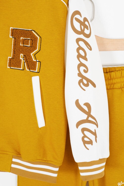 Hardal Kolları Yazı Baskılı Şardonlu Kız Çocuk Kolej Eşofman Takımı 17126