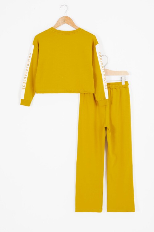 Hardal Şerit Yazılı Payetli Kız Çocuk Eşofman Takımı 17132