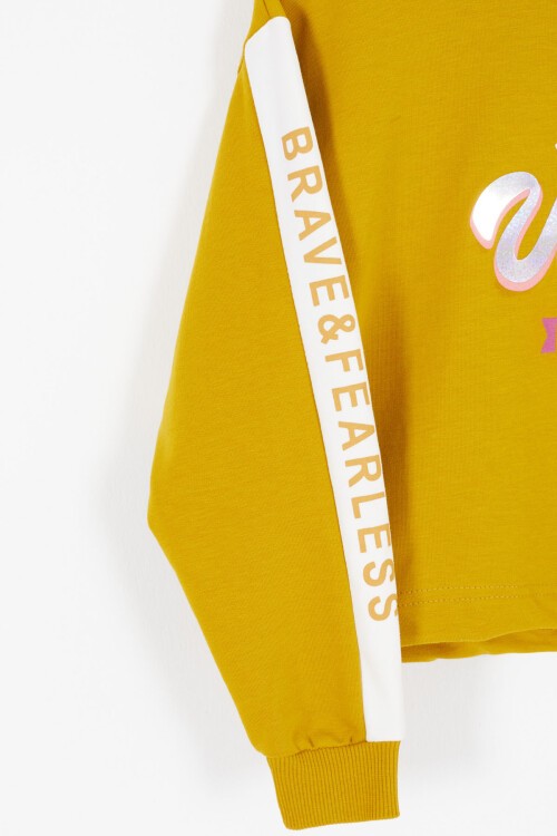 Hardal Şerit Yazılı Payetli Kız Çocuk Eşofman Takımı 17132