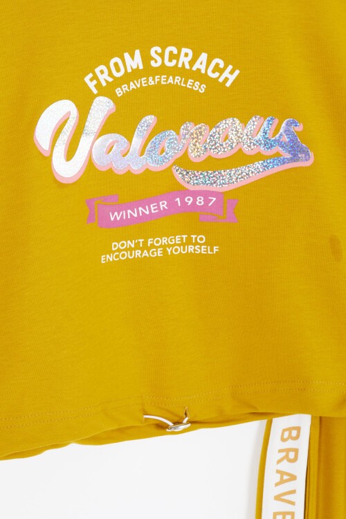 Hardal Şerit Yazılı Payetli Kız Çocuk Eşofman Takımı 17132