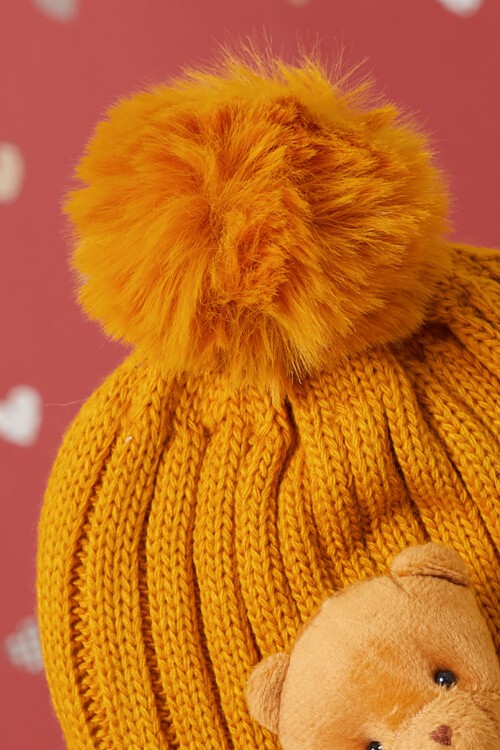 Hardal Sevimli Ayıcıklı Renkli Ponponlu Çocuk Bere 17240