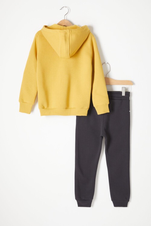 Hardal Yazı Baskılı Kapşonlu Hırkalı Erkek Çocuk Eşofman Takımı 16751