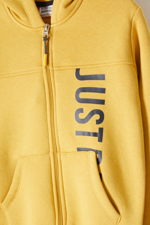 Hardal Yazı Baskılı Kapşonlu Hırkalı Erkek Çocuk Eşofman Takımı 16751