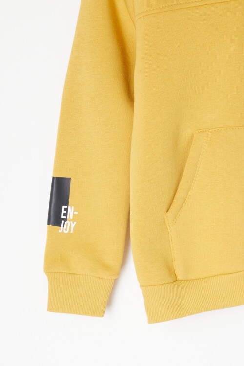 Hardal Yazı Baskılı Kapşonlu Hırkalı Erkek Çocuk Eşofman Takımı 16751