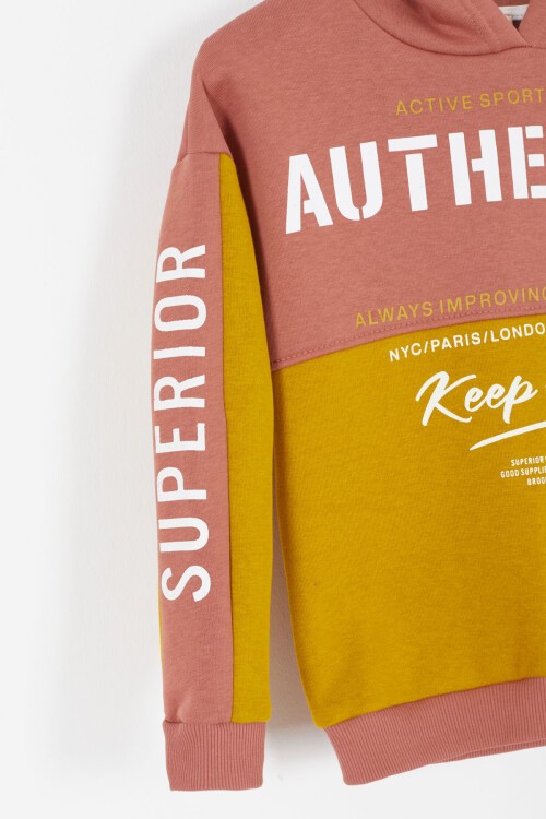 Hardal Yazı Baskılı Şardonlu Erkek Çocuk Kapüşonlu Eşofman Takımı 17119