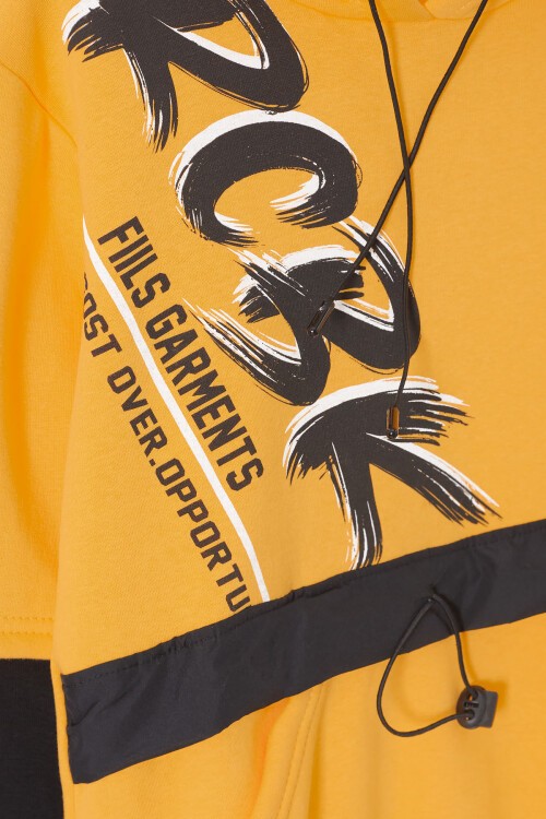 Hardal Yazılı Şardonlu Erkek Çocuk Kapüşonlu Sweatshirt 17249