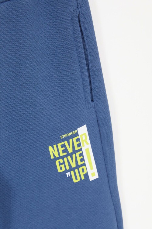 İndigo Şerit Yazılı Kapüşonlu Erkek Çocuk Şardonlu Eşofman Takımı 16976