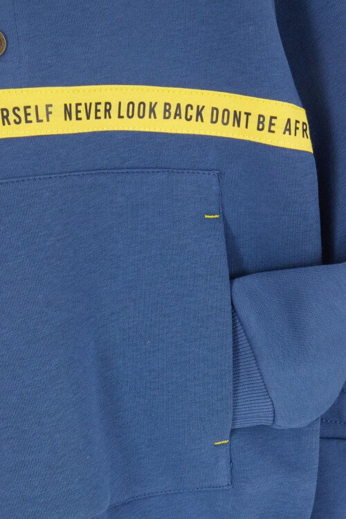 İndigo Şerit Yazılı Kapüşonlu Erkek Çocuk Şardonlu Eşofman Takımı 16976