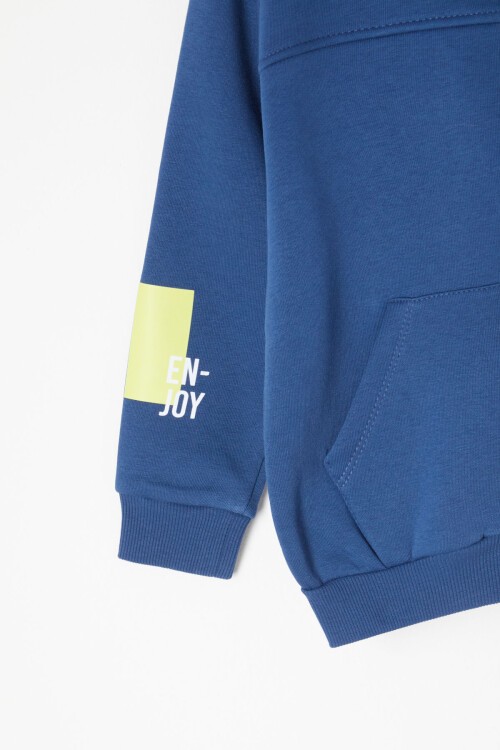 İndigo Yazı Baskılı Kapşonlu Hırkalı Erkek Çocuk Eşofman Takımı 16748