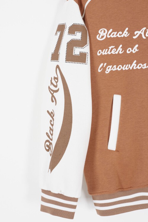 Kahve Kolları Yazı Baskılı Şardonlu Kız Çocuk Kolej Eşofman Takımı 17125