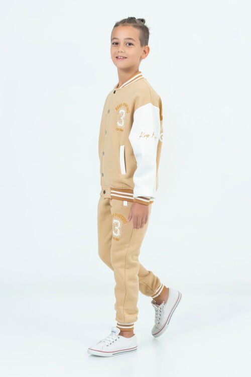 Kahverengi Champions Yazılı Kolej Ceketli Erkek Çocuk Takım 16728