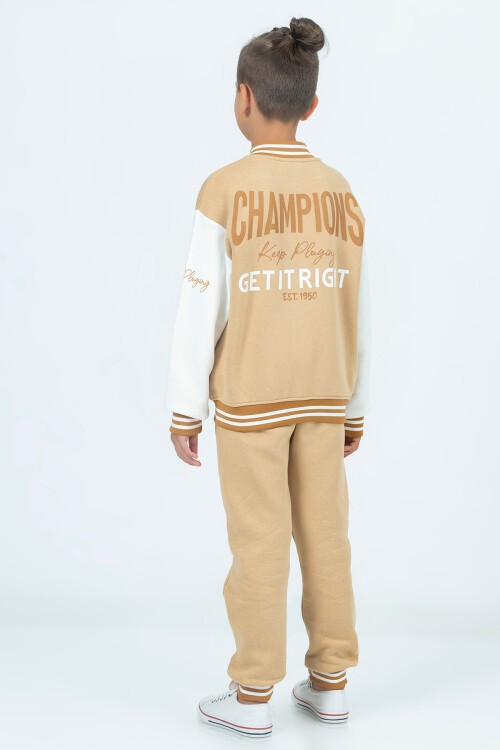 Kahverengi Champions Yazılı Kolej Ceketli Erkek Çocuk Takım 16728