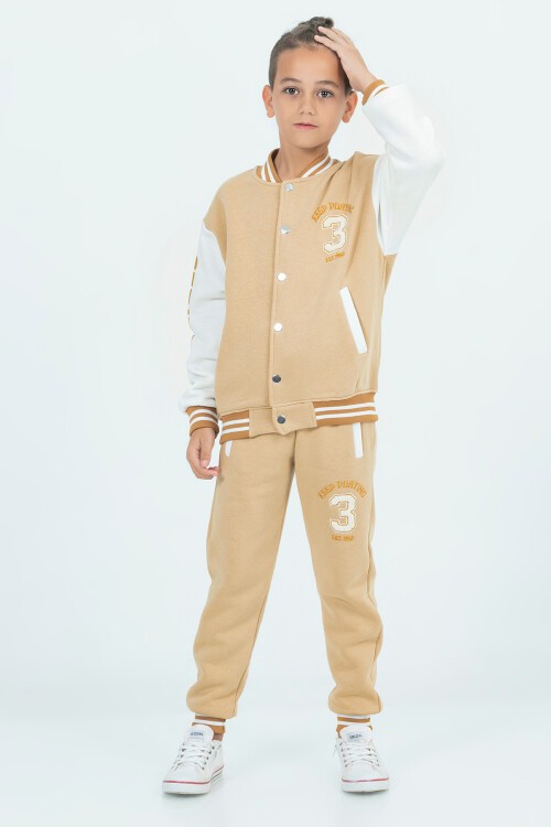 Kahverengi Champions Yazılı Kolej Ceketli Erkek Çocuk Takım 16728