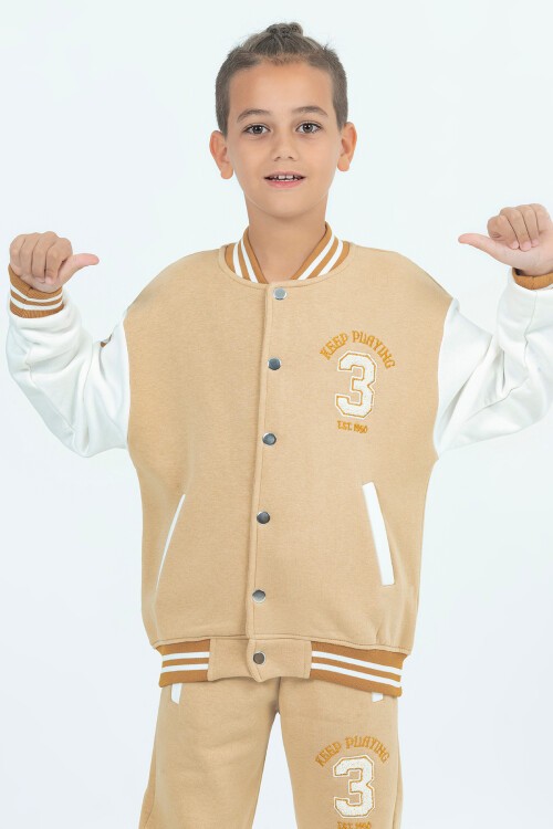 Kahverengi Champions Yazılı Kolej Ceketli Erkek Çocuk Takım 16728