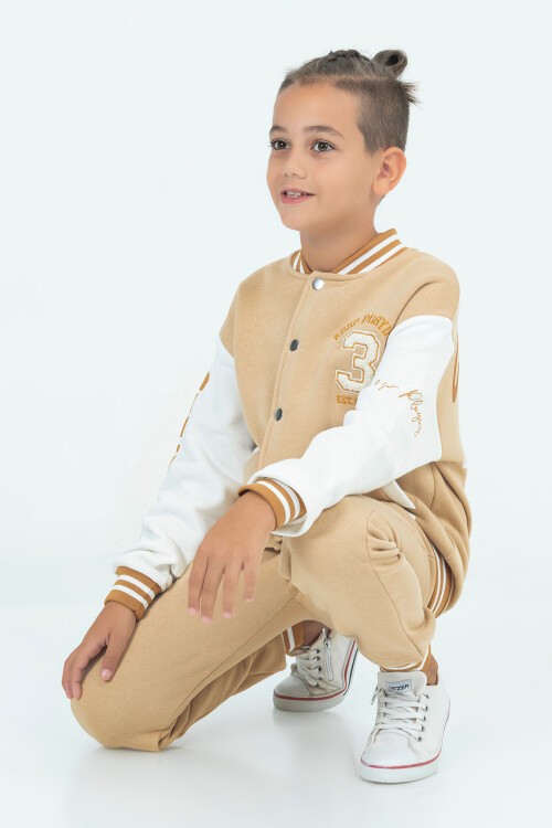 Kahverengi Champions Yazılı Kolej Ceketli Erkek Çocuk Takım 16728