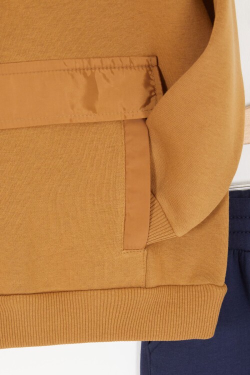 Kahverengi Just Baskılı Fermuarlı Yaka Erkek Çocuk Şardonlu Eşofman Takımı 16965