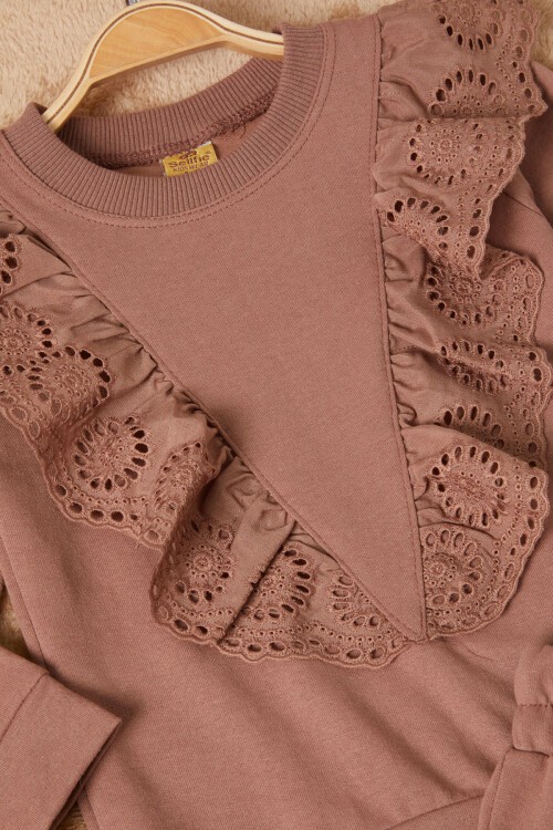 Kahverengi Önü Güpürlü İspanyol Paça Kız Çocuk Takım 16533