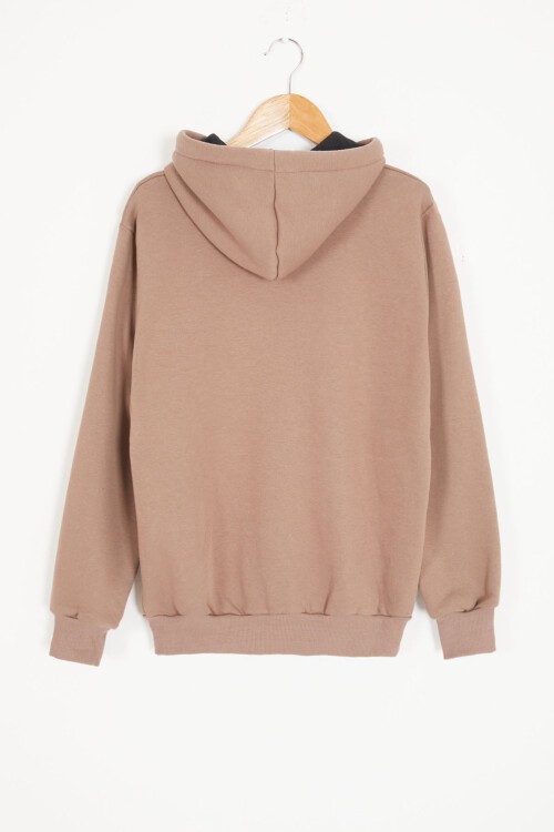 Kahverengi Polarlı Kanguru Cepli Çocuk Kapüşonlu Sweatshirt 17080