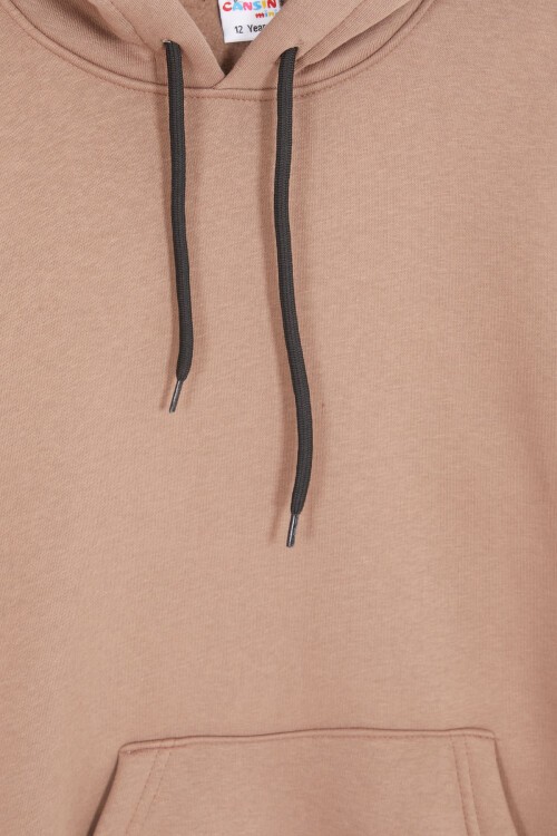 Kahverengi Polarlı Kanguru Cepli Çocuk Kapüşonlu Sweatshirt 17080