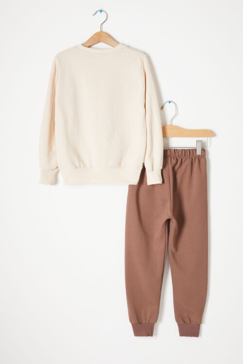 Kahverengi Roar Dinozor Baskılı Erkek Çocuk Eşofman Takımı 16754