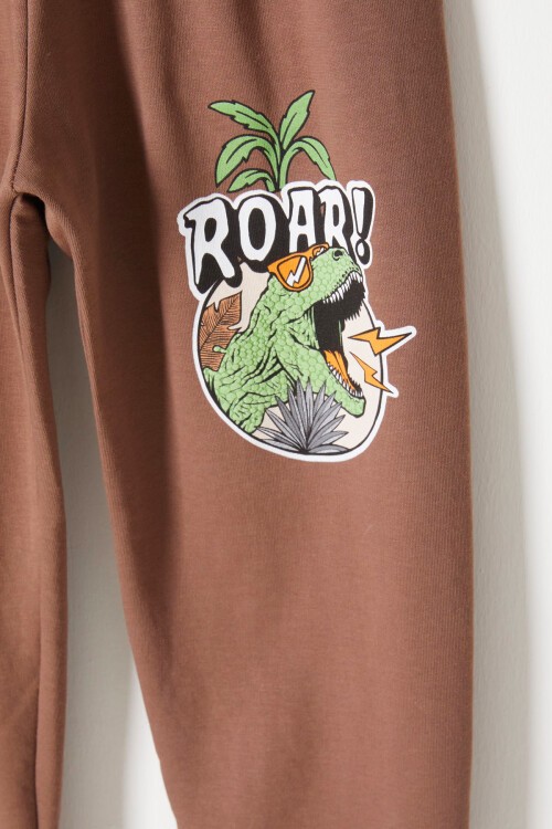 Kahverengi Roar Dinozor Baskılı Erkek Çocuk Eşofman Takımı 16754