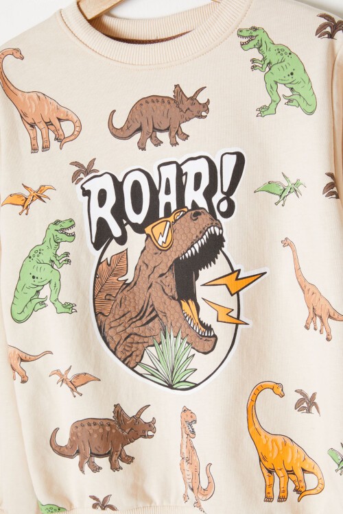 Kahverengi Roar Dinozor Baskılı Erkek Çocuk Eşofman Takımı 16754