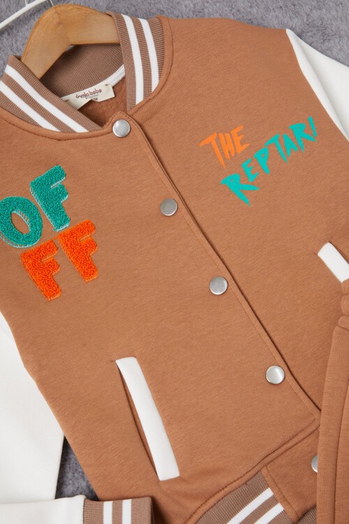 Kahverengi Sırtı Baskılı Şardonlu Erkek Çocuk Kolej Eşofman Takımı 17096