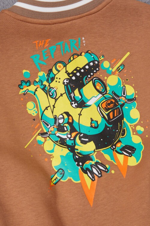 Kahverengi Sırtı Baskılı Şardonlu Erkek Çocuk Kolej Eşofman Takımı 17096