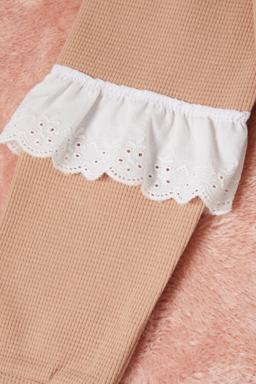 Kahverengi Smile Nakışlı Kız Çocuk Waffle Sweatshirt 16591