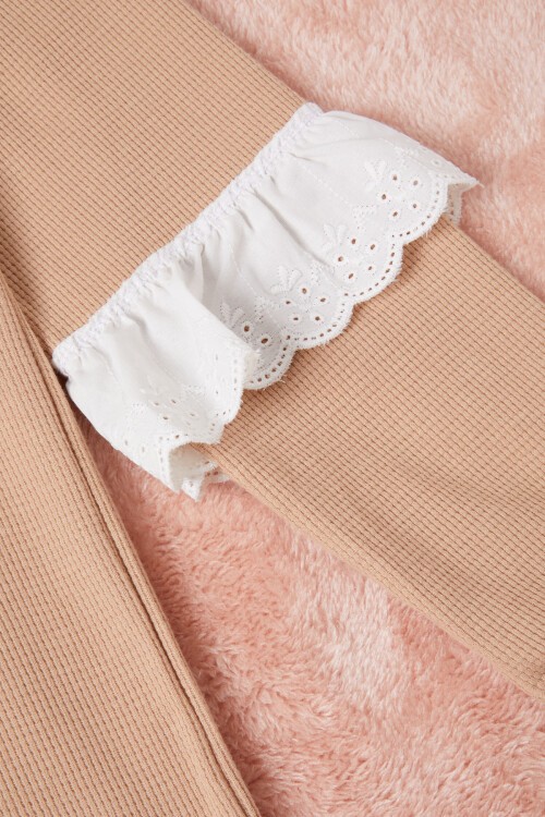 Kahverengi Smile Nakışlı Kız Çocuk Waffle Sweatshirt 16591